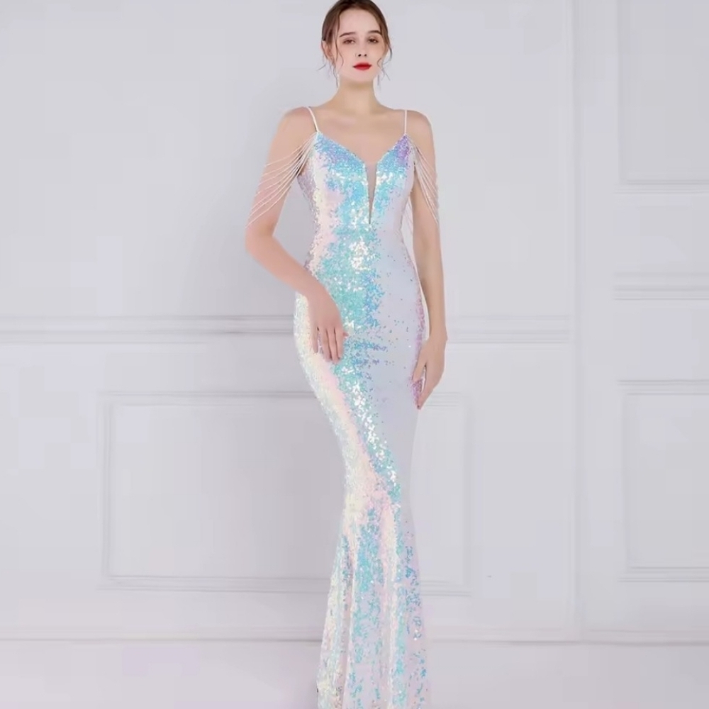 Glamorous Sequin Prom Dress - Blue and Pink